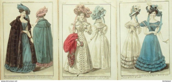 Gravures de mode Costume Parisien 1826 Lot 25 9 pièces