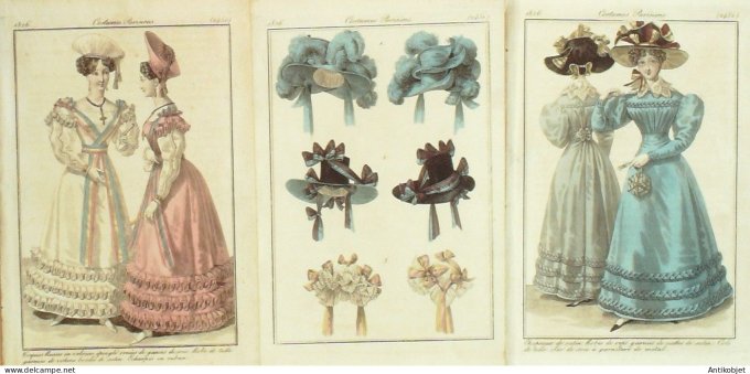 Gravures de mode Costume Parisien 1826 Lot 25 9 pièces