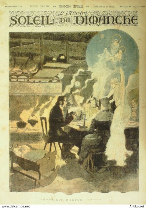 Soleil du Dimanche 1893 n°52 Réveillon breton Aquarelle Parys Duc d'Aumale