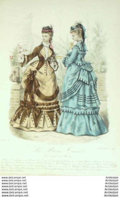 Gravure Mode Le Bon Ton 1873 # 75 (aquarelle old fashion plate)