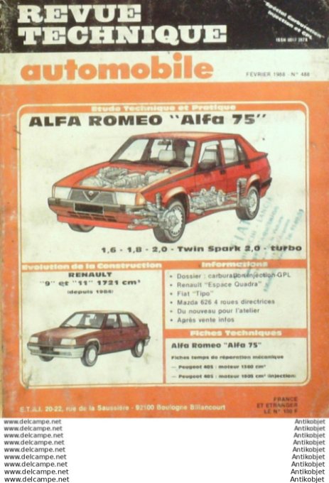 R.T Automobile Alfa Roméo 75 Renault 11 Fiat Tipo   # 488