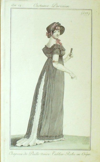 Costume Parisien 1804 an 12 # 577 (eau forte) Tablier Robe en crêpe