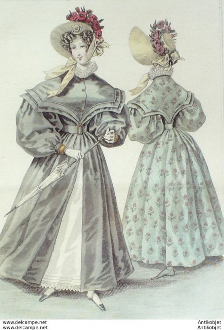 Gravure de mode Costume Parisien 1831 n°2910 Redingote gros de Naples & Charly