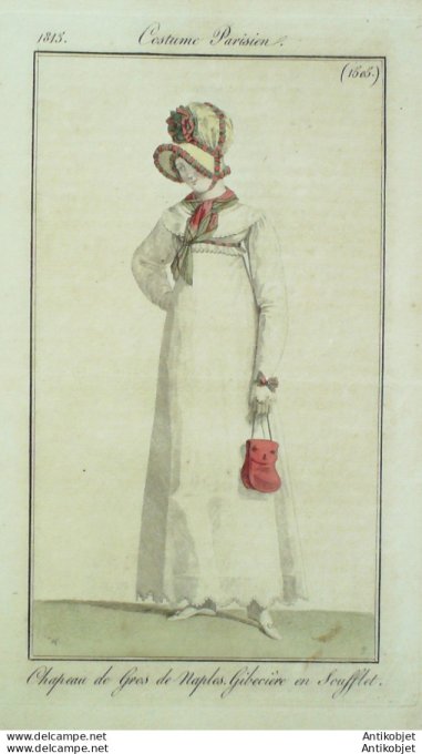 Gravure de mode Costume Parisien 1815 n°1505 Gibière en soufflet