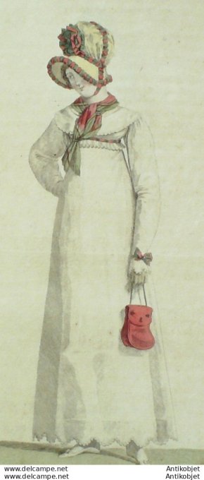 Gravure de mode Costume Parisien 1815 n°1505 Gibière en soufflet