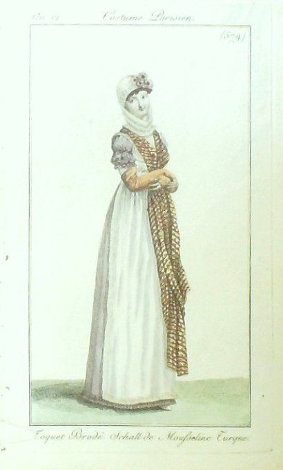 Costume Parisien 1804 an 12 # 579 (eau forte) Schall de mousseline turque