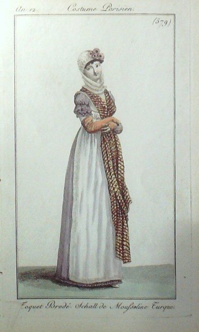 Gravure Mode Costume Parisien 1804 an 12 # 579 (eau forte old Fashion plate
