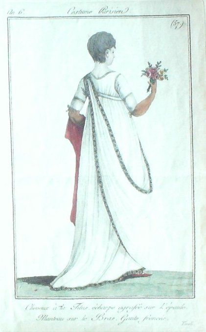 Gravure Mode Costume Parisien 1797 an  6 #  57 (eau forte old Fashion plate