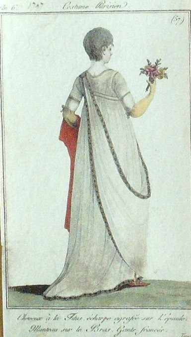 Gravure Mode Costume Parisien 1797 an  6 #  57b (eau forte old Fashion plate 
