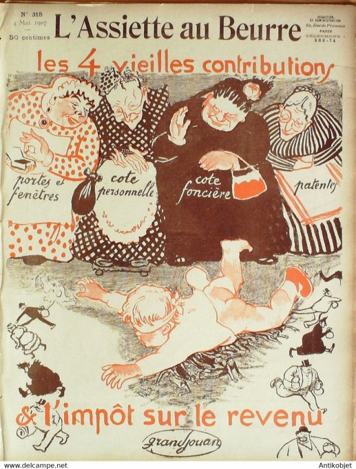 L'Assiette au beurre 1907 n°318 Les quatre vieilles contributions Grandjouan