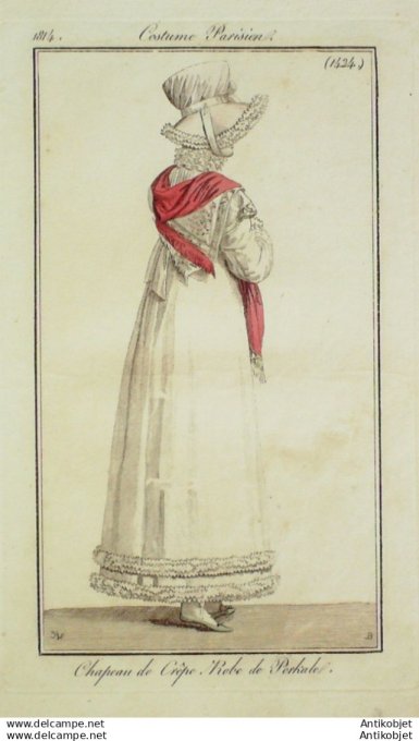 Gravure Mode Costume Parisien 1814 # 1424b (eau forte old Fashion plate