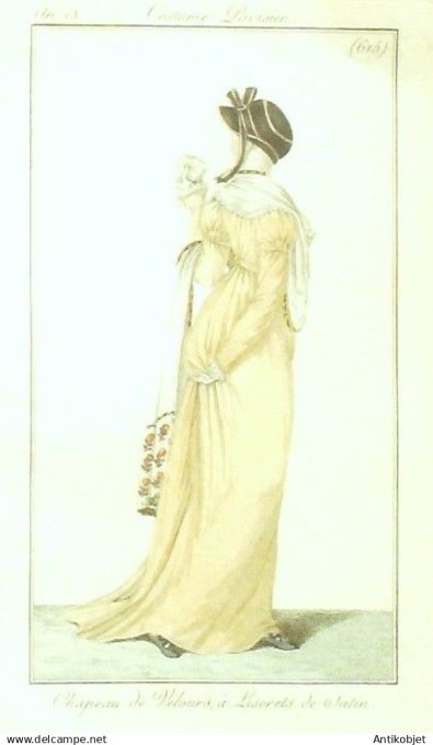 Costume Parisien 1805 an 13 # 615 (eau forte) Chapeau velours ? liserets