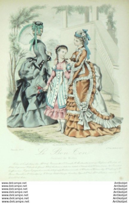 Gravure Mode Le Bon Ton 1873 # 73 (aquarelle old fashion plate)