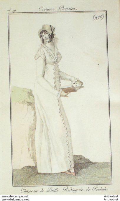 Gravure de mode Costume Parisien 1809 n° 996 Redingote Perkale