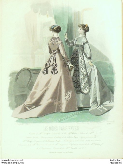 Gravure Les Modes Parisiennes 1865 #1286 Robes coton Maison Pieffort