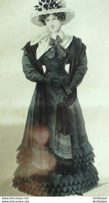 Gravure de mode Costume Parisien 1824 n°2274 Robe gros de Naples velours