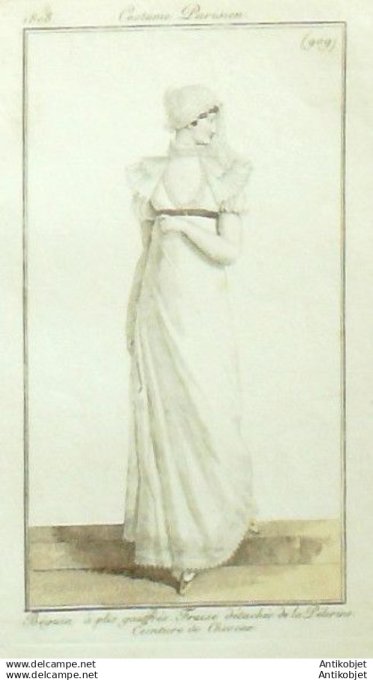 Gravure Mode Costume Parisien 1808 #  909 (eau forte old Fashion plate