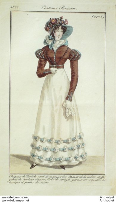 Costume Parisien 1822 # 2103 Robe de barèges Spencer garni