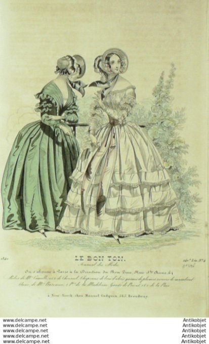 Gravure Mode Le Bon Ton 1840 # 446 (aquarelle old fashion plate)