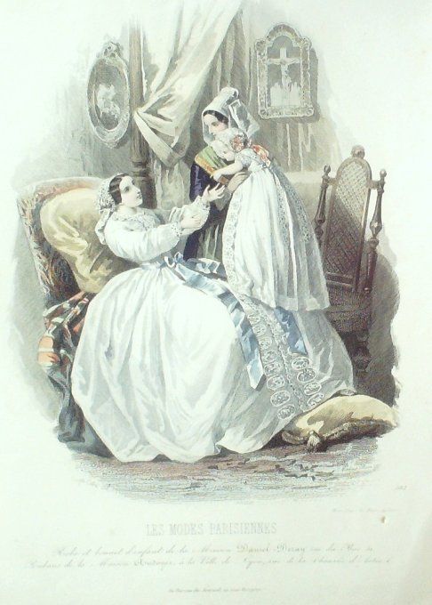 Gravure Les Modes Parisiennes 1849 # 582 Robe d'enfant Maison Deray