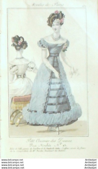 Gravure Mode Courrier des Dames 1825 #  282 (eau forte old Fashion plate)
