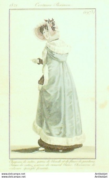 Costume Parisien 1821 # 1973 Pelisse de satin et renard blanc