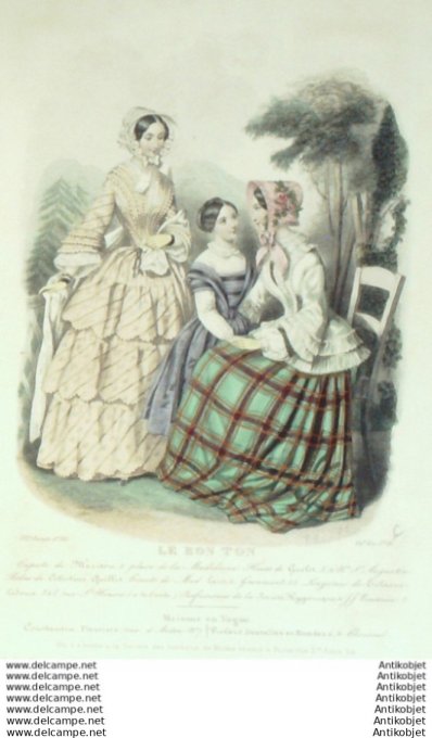 Gravure Mode Le Bon Ton 1849 16 # 21b (aquarelle old fashion plate)