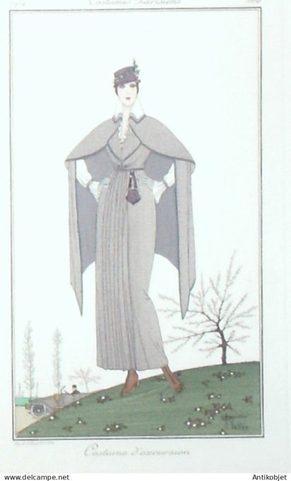 Gravure de mode Costume Parisien 1914 pl.166 VALLEE Armand Costume