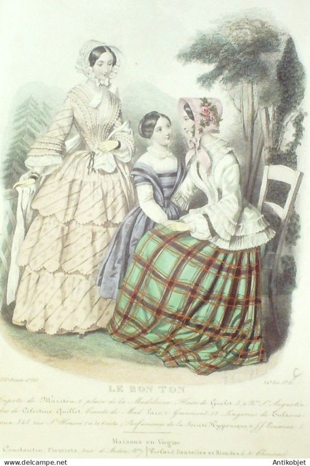 Gravure Mode Le Bon Ton 1849 16 # 21c (aquarelle old fashion plate)