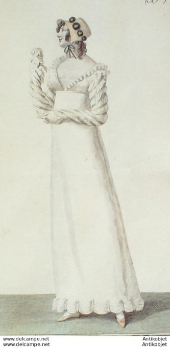 Gravure de mode Costume Parisien 1809 n° 998 Robe Perkale