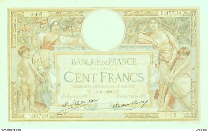 Billet Banque de France 100 francs Luc Olivier Merson Grands Cartouches EO16=6=1932 TTB++