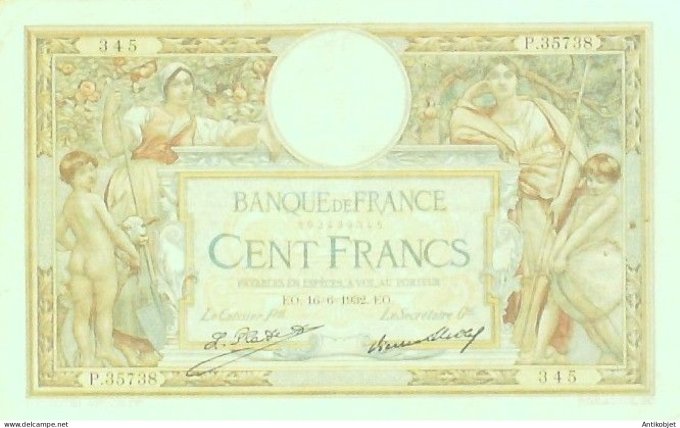 Billet Banque de France 100 francs Luc Olivier Merson Grands Cartouches EO.16=6=1932 TTB++