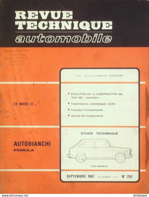 Revue Tech. Automobile 1967 n°257 Autobianchi Primula Fiat 500