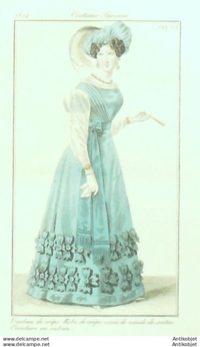 Costume Parisien 1824 # 2275 Robe de crêpe noeuds de satin