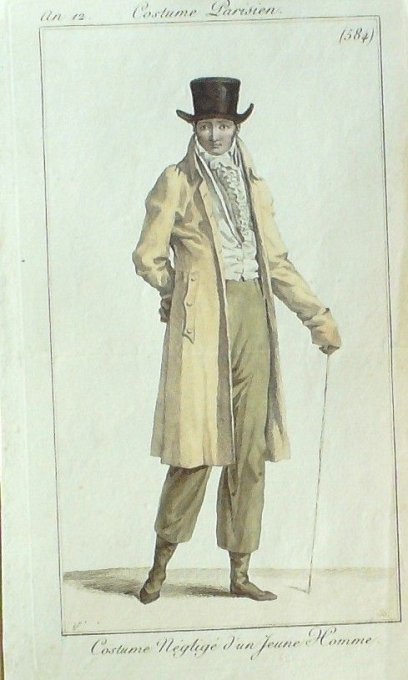 Gravure Mode Costume Parisien 1804 an 12 # 584 (eau forte old Fashion plate  
