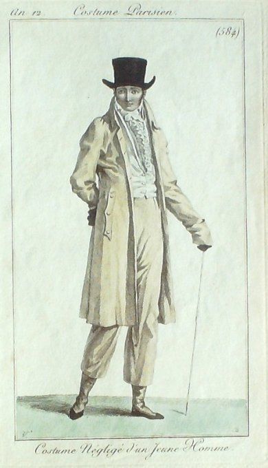Gravure Mode Costume Parisien 1804 an 12 # 584b (eau forte old Fashion plate 