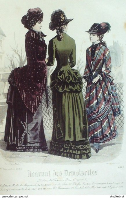 Gravure Mode J.Demoiselles 1882 # 4392 (aquarelle Old Fashion plate)