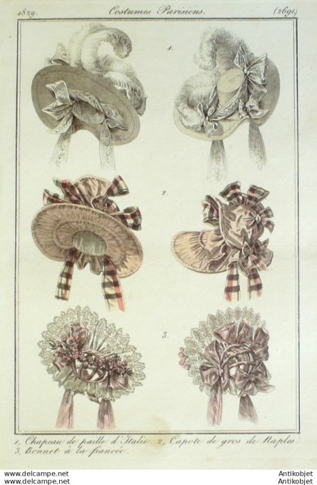 Costume Parisien 1829 # 2691 Chapeau de paille capotes