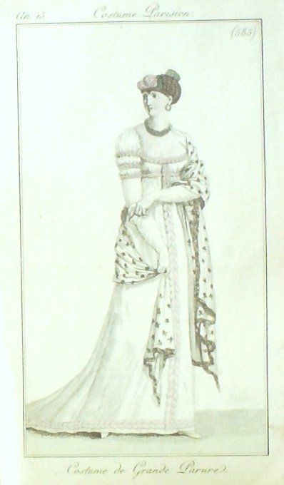 Gravure Costume Parisien 1805 an 13 # 585 (eau forte) Costume grande parure