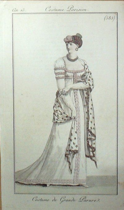 Gravure Mode Costume Parisien 1805 an 13 # 585 (eau forte old Fashion plate