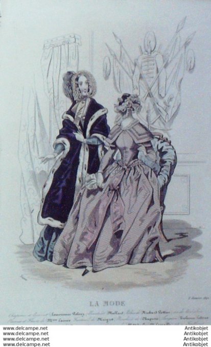 Gravure La mode 1842 #  1 (aquarelle old Fashion plate)