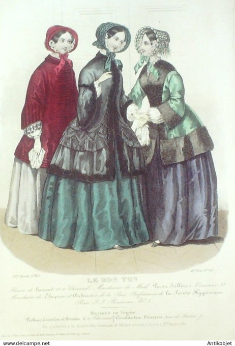 Gravure Mode Le Bon Ton 1849 16 # 23 (aquarelle old fashion plate)