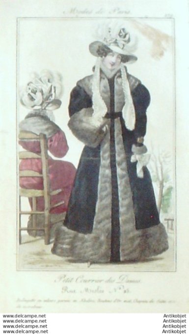Gravure Mode Courrier des Dames 1825 #  279 (eau forte old Fashion plate)