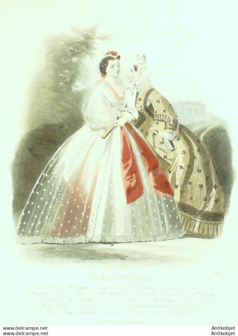 Gravure Les Modes Parisiennes 1862 #1018 Robes de sorties Maison Gagelin