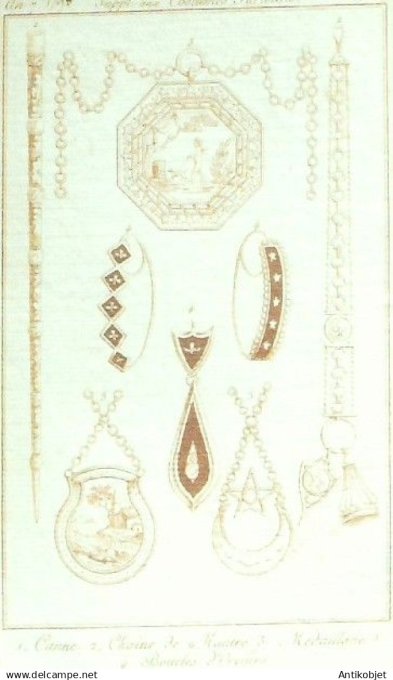 Costume Parisien 1799 an 7 #135 (eau forte) Canne boucles d'oreilles