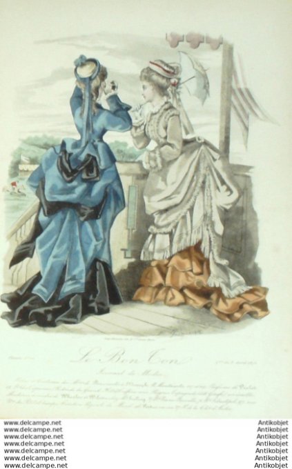 Gravure Mode Le Bon Ton 1873 # 70 (aquarelle old fashion plate)