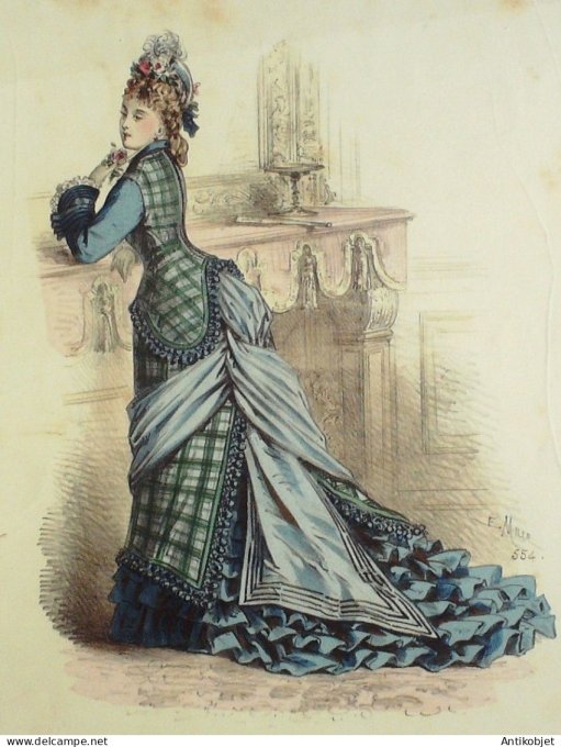 Gravure Mode Elegance Parisienne 1873 # 554 (Old Fashion plate)