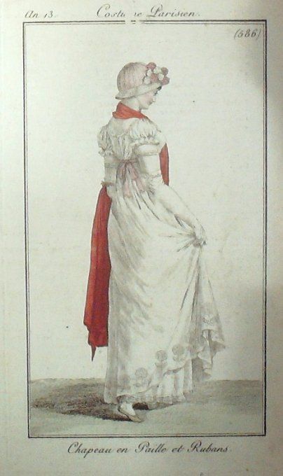 Gravure Mode Costume Parisien 1805 an 13 # 586 (eau forte old Fashion plate