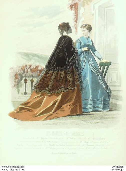 Gravure Les Modes Parisiennes 1865 #1287 Robe velours Maison Cagelin