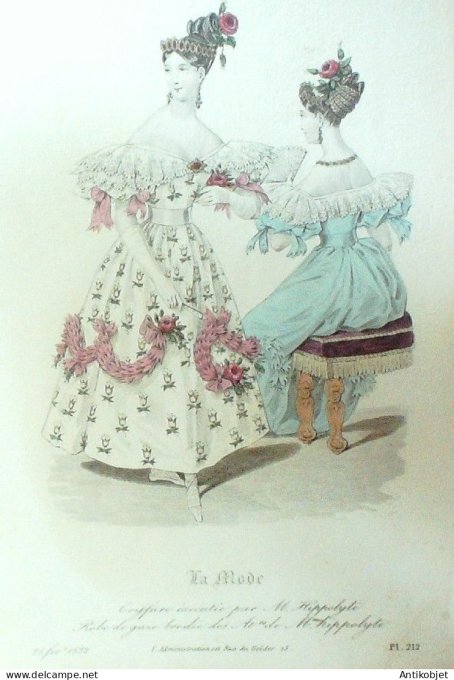 Gravure La mode 1832 # 212 (aquarelle old Fashion plate)